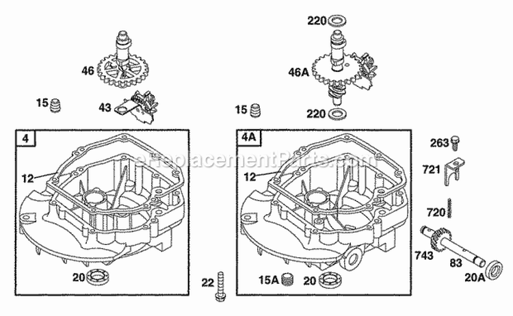 Sump Bases Cams Diagram and Parts List for 12S802-0844-01  Briggs and Stratton Engine